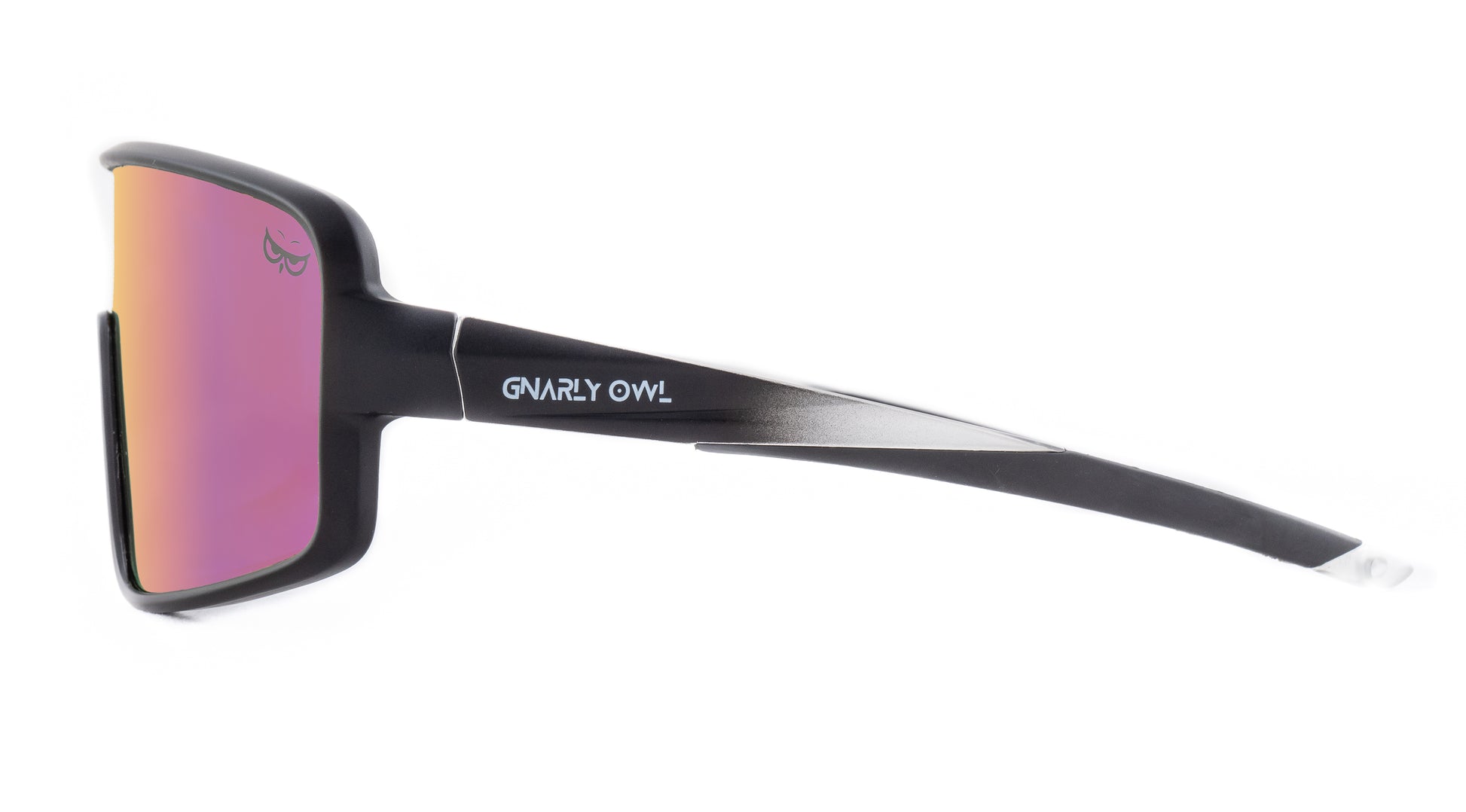 Gnarly Owl Ookpik Black polarizační sportovní sluneční brýle na sport výměnné polarizační fotochromatický zorník česká značka sova černý rámeček červené pánské dámské zboku