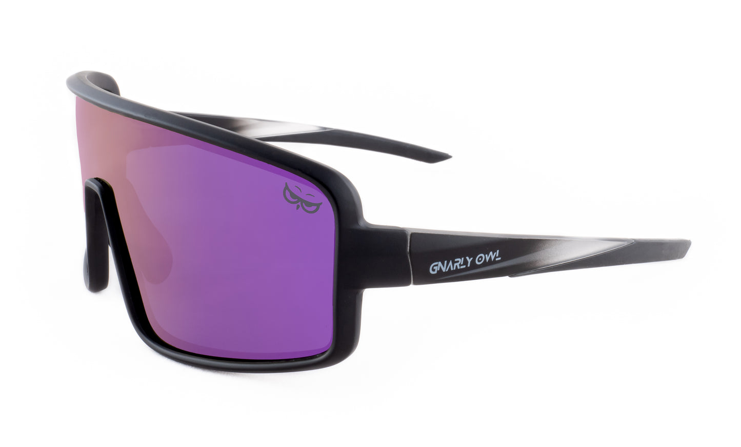 Gnarly Owl Ookpik Black polarizační sportovní sluneční brýle na sport výměnné polarizační fotochromatický zorník česká značka sova černý rámeček fialové pánské dámské zestrany