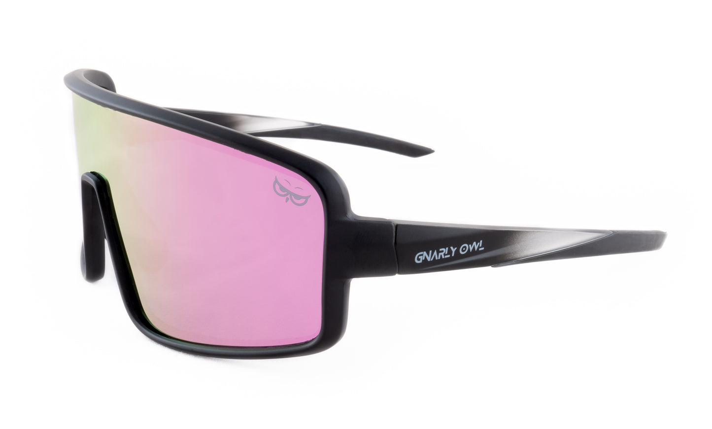 Gnarly Owl Ookpik Black polarizační sportovní sluneční brýle na sport výměnné polarizační fotochromatický zorník česká značka sova černý rámeček růžové pánské dámské zestrany