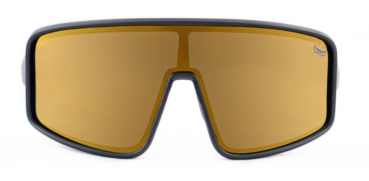 Gnarly Owl Ookpik Black polarizační sportovní sluneční brýle na sport výměnné polarizační fotochromatický zorník česká značka sova černý rámeček zlaté pánské dámské zepředu