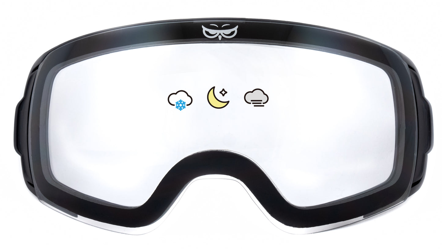 Gnarly Owl Gnarnia polarizační lyžařské snowboardové brýle magnetické výměnné zorníky čirý rozjasňovací do zhoršených podmínek mlha bílá tma šero noční lyžování sova
