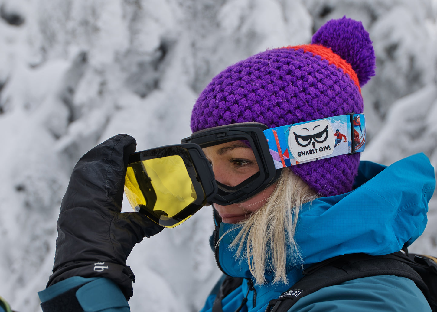 Gnarly Owl polarizační lyžařské polarizační brýle sova dámské retro pásek žlutý rozjasňující zorník výměnné magnetické zorníky