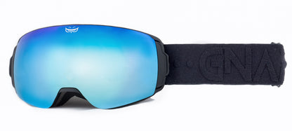 Gnarly Owl polarizační lyžařské snowboardové skialpové brýle česká značka ledovcově modrý zrcadlový REVO zorník černý pásek dámské brýle unisize malý obličej magnetické zorníky