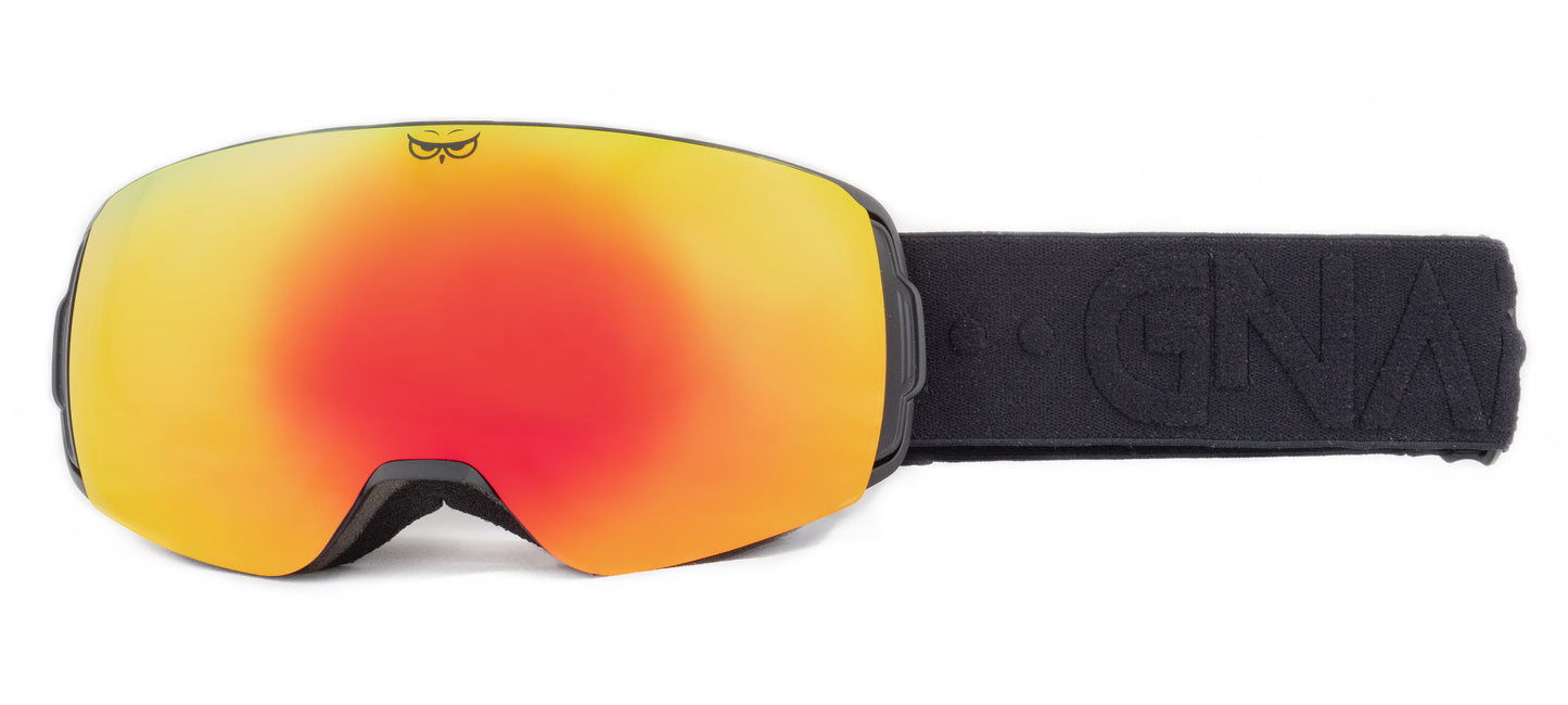Gnarly Owl polarizační lyžařské snowboardové skialpové brýle česká značka červený zrcadlový REVO zorník černý pásek dámské brýle unisize malý obličej magnetické zorníky