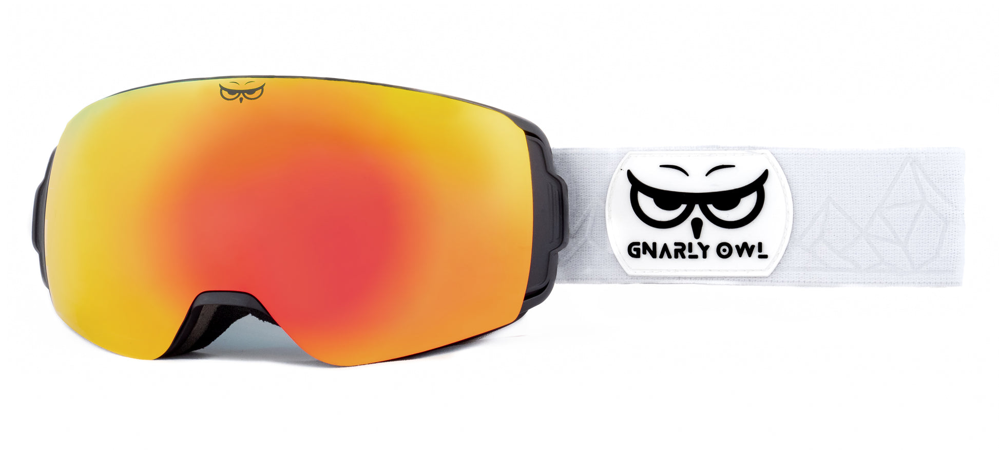 Gnarly Owl polarizační lyžařské snowboardové skialpové splitboardové brýle česká značka červený zrcadlový REVO zorník bílý pásek dámské pánské brýle malý obličej magnetické zorníky