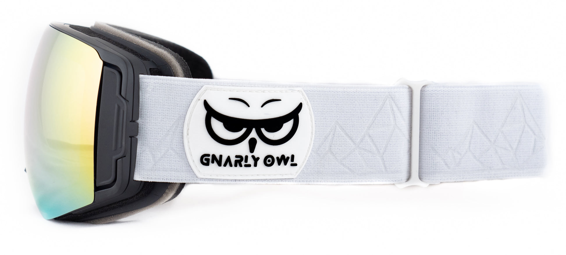 Gnarly Owl polarizační lyžařské snowboardové skialpové splitboardové brýle česká značka růžový REVO zorník magnetické výměnné zorníky bezrámečkový design gumové logo sova embosovaný bílý pásek