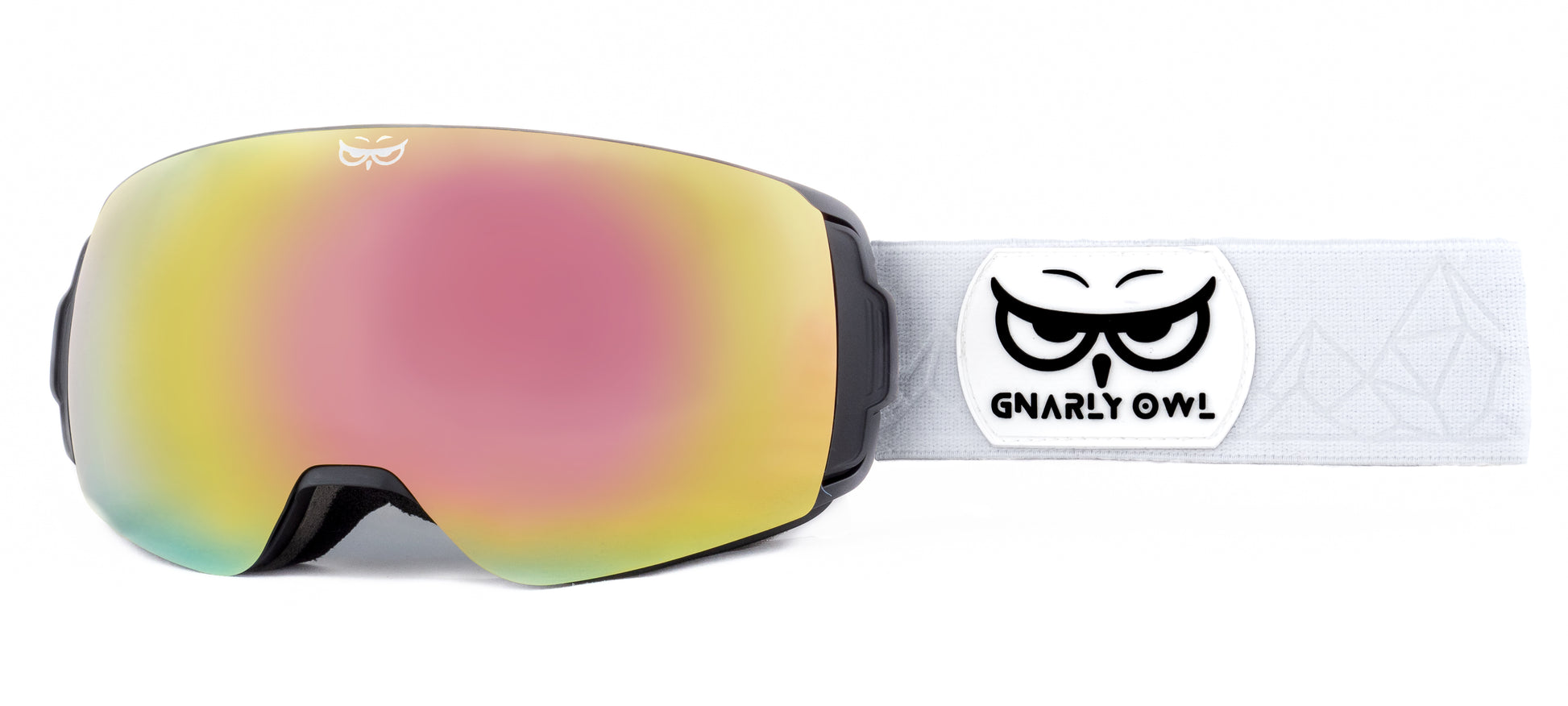 Gnarly Owl polarizační lyžařské snowboardové skialpové splitboardové brýle česká značka růžový REVO zorník bílý pásek dámské pánské brýle malý obličej magnetické zorníky